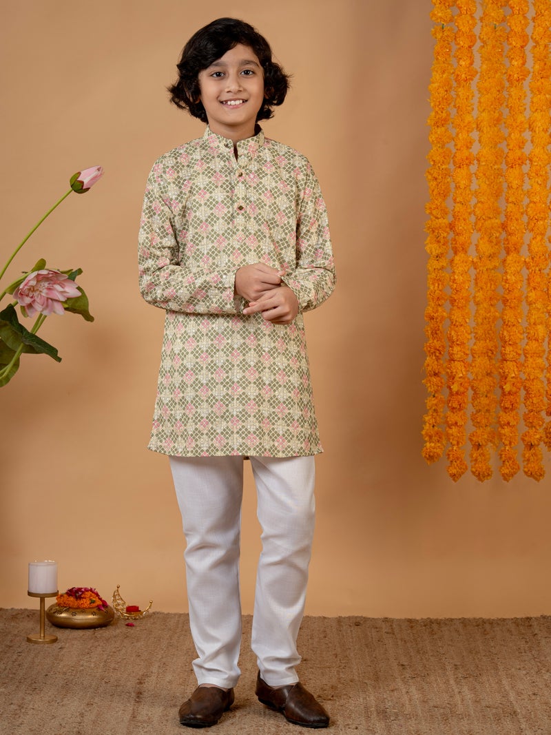 Light Green Rayon Kurta and Pyjama Set for Boys